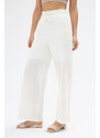 Laluvia White Elastic Waist Linen Trousers