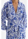 Dagi Blue White Linen Short Kimono