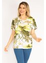 Şans Women's Plus Size Green Cotton Fabric Floral Pattern Blouse