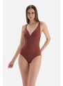 Dagi Brown Triangle Wide V-Neck Swimsuit