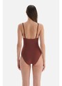 Dagi Brown Triangle Wide V-Neck Swimsuit