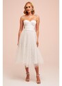 Carmen Ecru Tulle Strap Star Princess Midi Wedding Dress