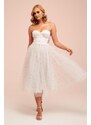 Carmen Ecru Tulle Strap Star Princess Midi Wedding Dress