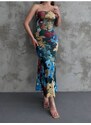 BİKELİFE Women's Floral Patterned Strapless Midi Length Dress