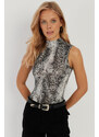 Cool & Sexy Women's Stone-Black Snake Patterned Sleeveless Blouse