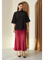 Laluvia Burgundy Flared Rise Waist Long Satin Skirt