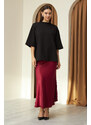 Laluvia Burgundy Flared Rise Waist Long Satin Skirt