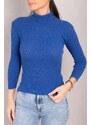 armonika Women's Sax Neck Ribbed Knitwear Sweater