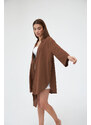 Laluvia Brown Flam Linen Kimono Shirt