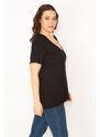 Şans Women's Plus Size Black V-Neck Lycra Blouse