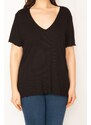 Şans Women's Plus Size Black V-Neck Lycra Blouse