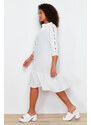 Trendyol Curve White V-Neck Flounce Hem Beach Dress