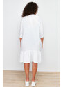 Trendyol Curve White V-Neck Flounce Hem Beach Dress