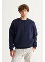 AC&Co / Altınyıldız Classics Men's Navy Blue Oversize Fit Wide Cut Cotton Fleece Inner 3 Thread Crew Neck Sweatshirt