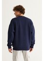 AC&Co / Altınyıldız Classics Men's Navy Blue Oversize Fit Wide Cut Cotton Fleece Inner 3 Thread Crew Neck Sweatshirt