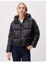 Jimmy Key Black Hooded Stylish Woven Puff Coat