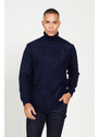 ALTINYILDIZ CLASSICS Men's Navy Blue Standard Fit Regular Fit Full Turtleneck Jacquard Knitwear Sweater