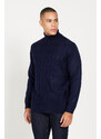 ALTINYILDIZ CLASSICS Men's Navy Blue Standard Fit Regular Fit Full Turtleneck Jacquard Knitwear Sweater