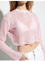 Koton Crop Openwork T-Shirt Long Sleeve Crew Neck