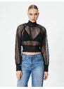 Koton Sheer Lace Blouse High Neck Gimped