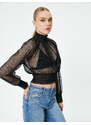 Koton Sheer Lace Blouse High Neck Gimped