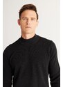 AC&Co / Altınyıldız Classics Men's Black Standard Fit Half Turtleneck Cotton Patterned Knitwear Sweater