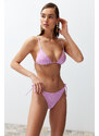 Trendyol Pink Triangle Tied Textured Regular Bikini Set