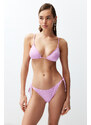 Trendyol Pink Triangle Tied Textured Regular Bikini Set