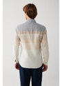 Avva Men's Gray Cotton Linen Blend Buttoned Collar Striped Slim Fit Slim Fit Shirt