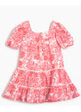 Koton Mini Floral Dress Short Balloon Sleeves Square Collar Lined