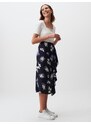 Jimmy Key Navy Blue Normal Waist Floral Patterned Midi Skirt