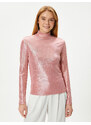 Koton Long Sleeve T-Shirt High Neck Metallic