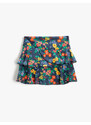 Koton Floral Mini Skirt with Ruffles and Elastic Waist.