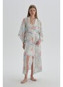 Dagi Ecru Patterned Three-Quarter Sleeve Woven Dressing Gown