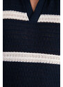Trendyol Navy Blue Regular Fit Striped Loose Pat Limited Edition Knitwear Polo Neck T-Shirt