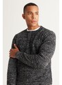 ALTINYILDIZ CLASSICS Men's Black-gray Standard Fit Normal Cut Crew Neck Rice Knit Patterned Knitwear