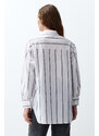 Trendyol Ecru Striped Oversize/Creature Woven Shirt