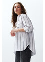 Trendyol Ecru Striped Oversize/Creature Woven Shirt