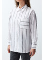 Trendyol Ecru Striped Oversize/Creature Woven Shirt