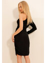 Trend Alaçatı Stili Women's Black One-Shoulder Draped Dress