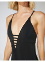 Koton V-Neck Swimsuit with Thin Straps Piping Detailed Coated