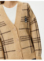 Koton Plaid Knitwear Cardigan Comfort Fit Teddy Bear Applique Detailed