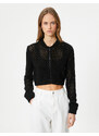 Koton Crop Knitwear Cardigan Openwork Zipper Cotton Blended