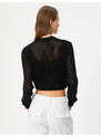 Koton Crop Knitwear Cardigan Openwork Zipper Cotton Blended