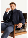 ALTINYILDIZ CLASSICS Men's Navy Blue Standard Fit Regular Fit High Neck Patterned Overcoat