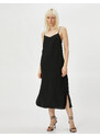 Koton Midi Dress with Thin Straps and Slit Detailed.