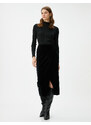 Koton Midi Velvet Skirt Front Slit Draped