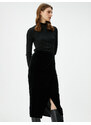 Koton Midi Velvet Skirt Front Slit Draped