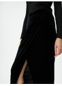 Koton Midi Velvet Skirt Front Slit Draped