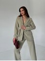 Laluvia Light Khaki Design Belted Blazer Jacket